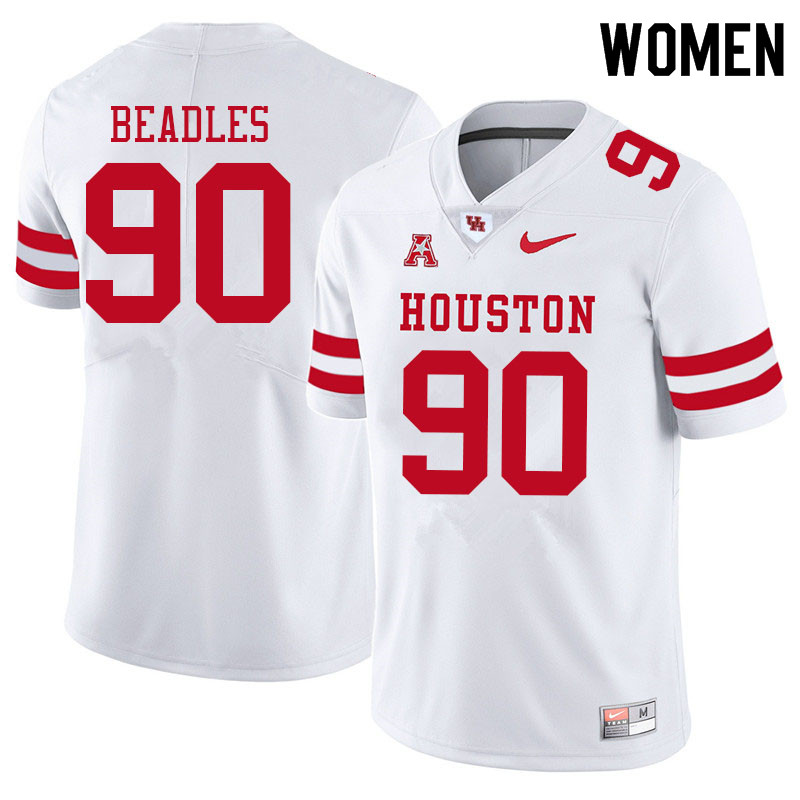 Women #90 Justin Beadles Houston Cougars College Football Jerseys Sale-White - Click Image to Close